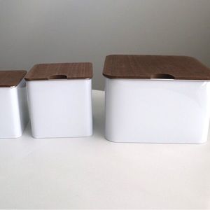 Farmhouse Metal Storage Bins w/ bamboo lids (Set of 3)